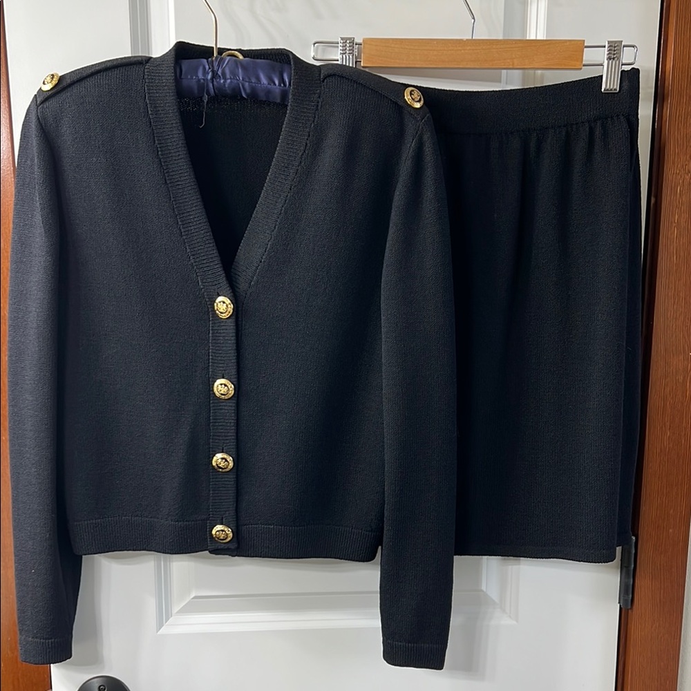 St. John Collection Black blazer  and Skirt Set with Gold Buttons